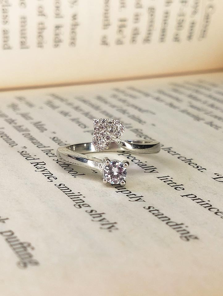 diamond-heart ring, girls ring, silver ring